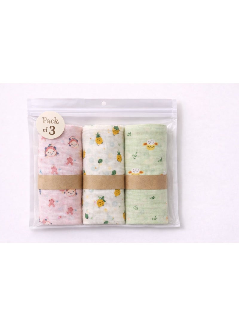 Pack of 3 - Muslin Bath Towel - Soft Cotton Absorbent, Multicolor Print and Design (75x150 cm) - Image 1